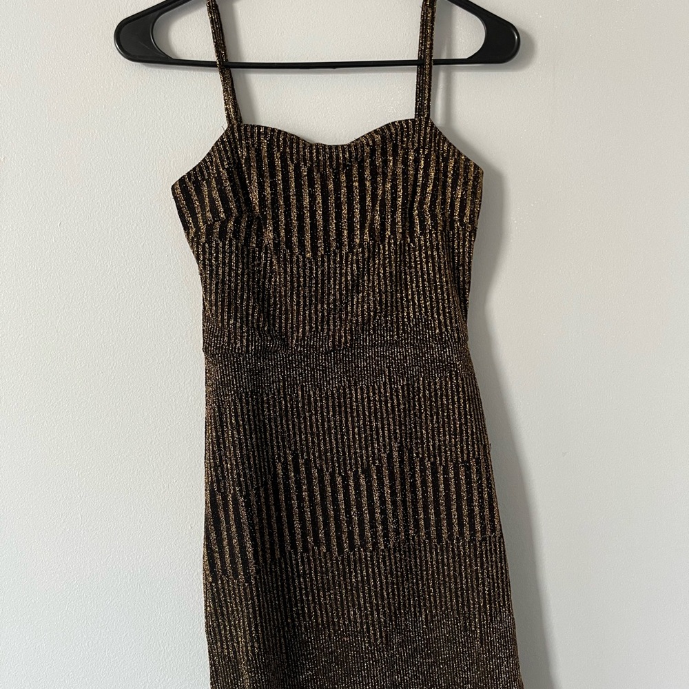 Francesca's Black and Gold Glitter Mini Dress
